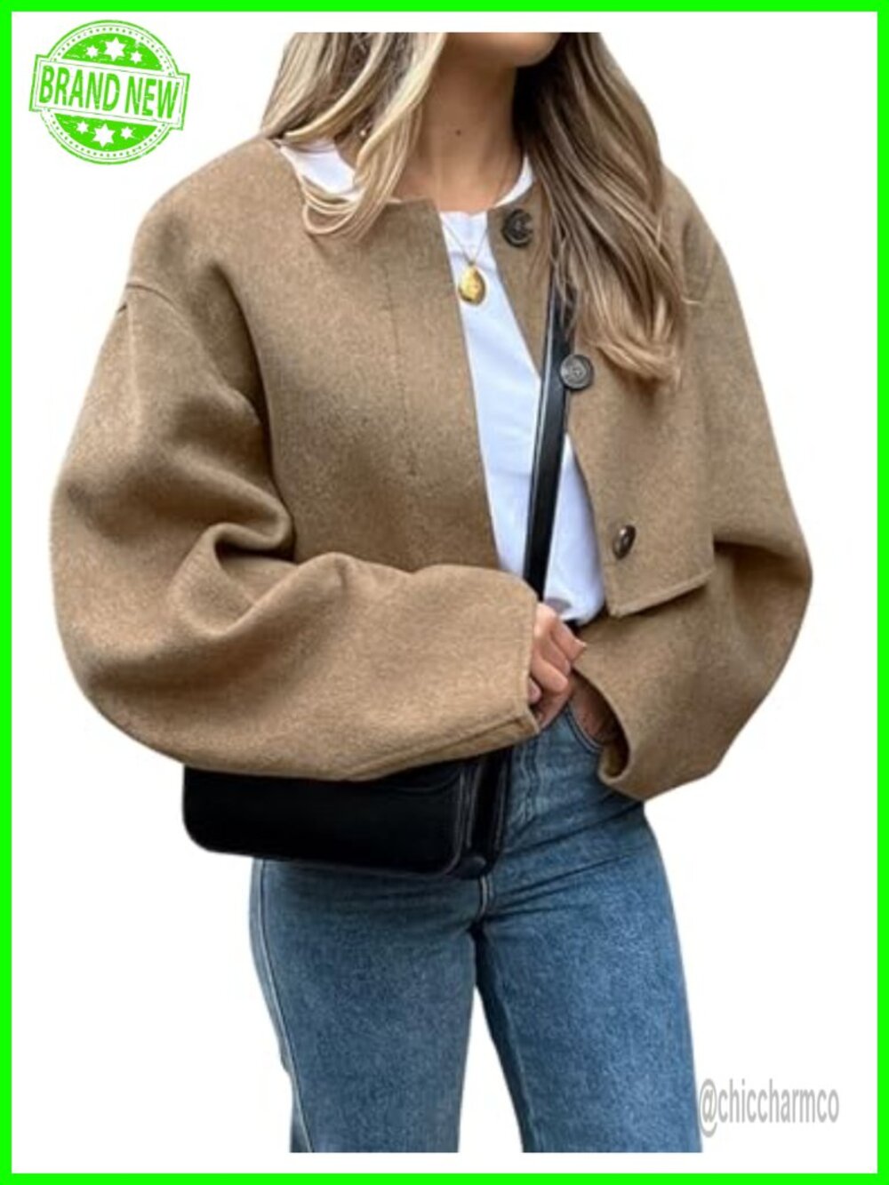 Cropped Wool Blend Pea Coat Collarless Button Down Short Jacket
